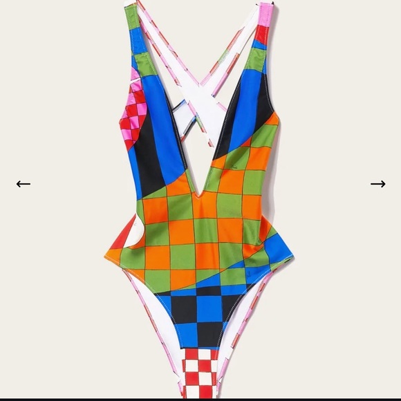 Emilio Pucci Multicolor Checkered One Piece Swimsuit - Picture 7 of 7